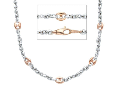 18K WHITE ROSE GOLD ALTERNATE 4mm MARINER CHAIN, 24 INCHES ITALY MADE NECKLACE.