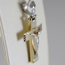 Load image into Gallery viewer, 18K YELLOW WHITE GOLD CROSS WITH JESUS, SHINY BRIGHT 1.26 INCHES, MADE IN ITALY.