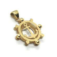 Cargar imagen en el visor de la galería, 18K YELLOW GOLD 20mm 0.8" RUDDER DOUBLE PLATE ANCHOR PENDANT MADE IN ITALY.