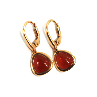 18k rose gold 25mm leverback pendant earrings with triangle cabochon carnelian.