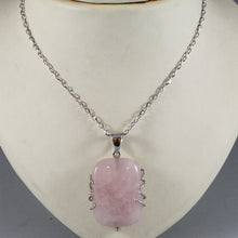 Charger l'image dans la galerie, 18k white gold necklace big square rose quartz pendant, oval rolo chain.