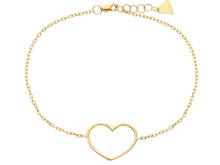 Load image into Gallery viewer, 18K YELLOW GOLD SQUARE ROLO THIN BRACELET, 7.1", CENTRAL 15mm HEART, ITALY MADE.