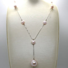 Load image into Gallery viewer, 18k white gold lariat necklace, venetian chain alternate purple big pearls 16 mm.