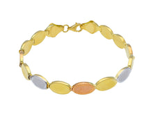 Load image into Gallery viewer, 18K YELLOW WHITE ROSE GOLD FLAT ALTERNATE 6mm OVALS PETALS BRACELET, 7.5".