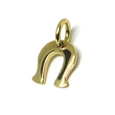 SOLID 18K YELLOW GOLD HORSESHOE CHARM PENDANT SMOOTH BRIGHT, MADE IN ITALY.