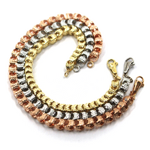 Load image into Gallery viewer, THREE 18K YELLOW WHITE ROSE GOLD BRACELETS DIAMOND CUT OVAL ROUNDED 4mm DROPS.