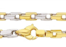 Load image into Gallery viewer, 18K YELLOW WHITE GOLD CHAIN 3.5mm ALTERNATE CROSSED SQUARED TUBE LINK 50cm 20".