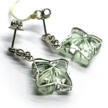 Cargar imagen en el visor de la galería, 18k white gold pendant earrings diamond heart prasiolite flower cut 32.5 carats.