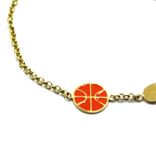 Charger l'image dans la galerie, 18k yellow gold kid child boy bracelet enamel basketball ball engraving plate.