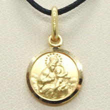 Load image into Gallery viewer, 18k yellow gold Scapular Our Lady of Mount Carmel Sacred Heart medal 13mm Virgin Mary of Carmen pendant.