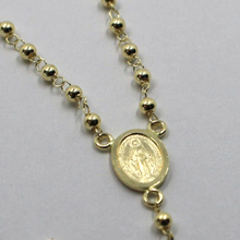 Load image into Gallery viewer, 18k yellow gold thin Rosary necklace Miraculous Mary medal Jesus Cross 2mm balls.