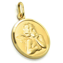 Load image into Gallery viewer, solid 18k yellow gold Guardian Angel big 19mm medal, pendant, very detailed.