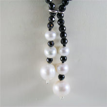 Load image into Gallery viewer, solid 18k white gold necklace with fw pearls and multifaceted onyx made in Italy.