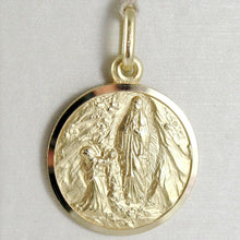 Load image into Gallery viewer, 18k yellow gold Senora Lady of Lourdes 15 mm round medal Virgin Mary pendant.
