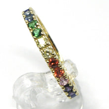 Load image into Gallery viewer, SOLID 18K YELLOW GOLD ETERNITY BAND RING, MULTI COLOR, RAINBOW CUBIC ZIRCONIA.