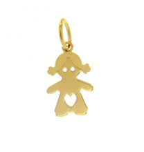 Load image into Gallery viewer, 18k yellow gold flat small 15mm 0.6" baby girl pendant, charm, made in Italy.