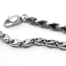 Cargar imagen en el visor de la galería, 18k white gold bracelet alternate drop ondulate tube two sides links, 21 cm 8.3".