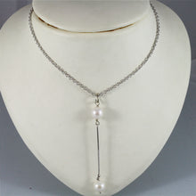 Load image into Gallery viewer, 18k white gold lariat necklace rolo chain fw round white 8mm pearl pendant.