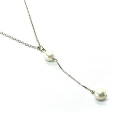Load image into Gallery viewer, 18k white gold lariat necklace rolo chain fw round white 8mm pearl pendant.