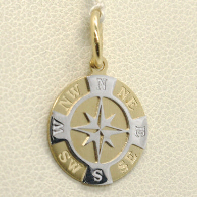 solid 18k yellow white gold 13 mm wind rose compass charm pendant, made in Italy.