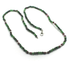 Charger l'image dans la galerie, 18k white gold necklace 18", faceted white spheres green zoisite red ruby 3.5mm.