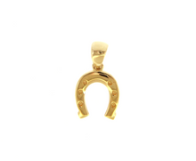Load image into Gallery viewer, 18K YELLOW GOLD SMALL 11mm HORSESHOE CHARM PENDANT SMOOTH BRIGHT, MADE IN ITALY.
