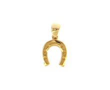 Load image into Gallery viewer, 18K YELLOW GOLD SMALL 11mm HORSESHOE CHARM PENDANT SMOOTH BRIGHT, MADE IN ITALY.