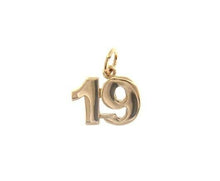 Cargar imagen en el visor de la galería, 18k rose gold number 19 nineteen small pendant charm, 0.4", 10mm.