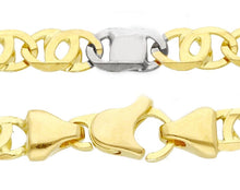 Load image into Gallery viewer, SOLID 18K YELLOW WHITE GOLD CHAIN TIGER EYE ALTERNATE 3+1 FLAT LINKS 4.5mm, 24".