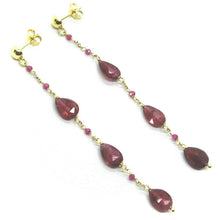 Load image into Gallery viewer, 18k yellow gold pendant earrings, purple tourmaline drop and cubic zirconia.
