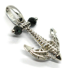 Cargar imagen en el visor de la galería, 18k white gold nautical anchor pendant with black spinel, 0.8" , made in Italy.