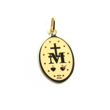 Load image into Gallery viewer, 18k yellow gold oval Miraculous medal 15x20mm Virgin Mary Madonna flat pendant.