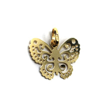 Load image into Gallery viewer, 18K YELLOW GOLD FINELY WORKED PENDANT, FLAT BUTTERFLY 15x18mm, MADE IN ITALY.