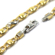 Load image into Gallery viewer, 18K YELLOW WHITE GOLD BRACELET FLAT MARINER OVAL ROUNDED LINKS, 20.5 cm, 8.1".
