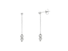 Load image into Gallery viewer, 18K WHITE GOLD PENDANT EARRINGS, 3mm WORKED SPHERES FACETED BALLS, LENGTH 35mm.