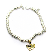 Load image into Gallery viewer, 925 STERLING SILVER CUBES BRACELET 9K YELLOW GOLD 12mm ELEPHANT PUPPY PENDANT.