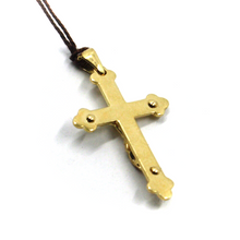 Load image into Gallery viewer, SOLID 18K YELLOW GOLD TRILOBE CROSS WITH JESUS, SMOOTH, FINELY WORKED, 28mm.