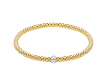 Load image into Gallery viewer, 18k yellow white gold elastic bracelet, basket popcorn tube width 4mm 0.16".