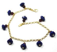 Charger l'image dans la galerie, 18K YELLOW GOLD BRACELET, OVAL FACETED LAPIS LAZULI PENDANT, ROLO LINKS 2.5mm.