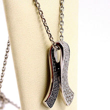 Charger l'image dans la galerie, 18k white gold necklace hug bow pendant white black diamonds, diamond cut chain.