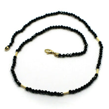 Load image into Gallery viewer, 18K YELLOW GOLD NECKLACE 17.3", 44cm FACETED ROUND 3mm BLACK SPINEL WORKED TUBES.
