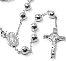 Load image into Gallery viewer, 18k white gold 27.5" big rosary 6mm, miraculous medal saint Benedict Jesus cross.