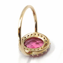 Load image into Gallery viewer, SOLID 18K ROSE GOLD FLOWER RING, CUSHION PINK OVAL CRYSTAL CUBIC ZIRCONIA FRAME.