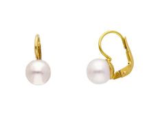 Load image into Gallery viewer, 18k yellow gold pendant leverback earrings with 7.5/8mm freshwater white pearls.