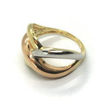 Load image into Gallery viewer, 18K ROSE YELLOW WHITE GOLD BAND SMOOTH RING, ONDULATE CROSSED, MADE IN ITALY.