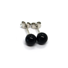 Load image into Gallery viewer, 18k white gold 6mm 0.24" spheres balls black agate button stud earrings.