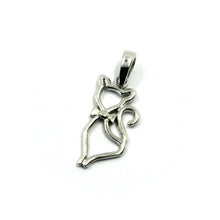 Load image into Gallery viewer, SOLID 18K WHITE GOLD SMALL 17mm 0.67" CAT PENDANT, MADE IN ITALY.