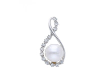 Charger l'image dans la galerie, 18k white gold pendant charm round freshwater white pearl 7 mm cubic zirconia.