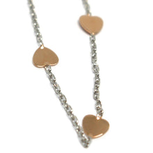 Load image into Gallery viewer, 18K WHITE ROSE GOLD OVAL ROLO BRACELET 18cm 7.1", FLAT 5mm HEARTS, MADE IN ITALY.