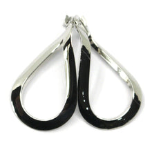 Cargar imagen en el visor de la galería, 18k white gold pendant earrings ondulate oval drop hoops 3cm, 1.18" inches.